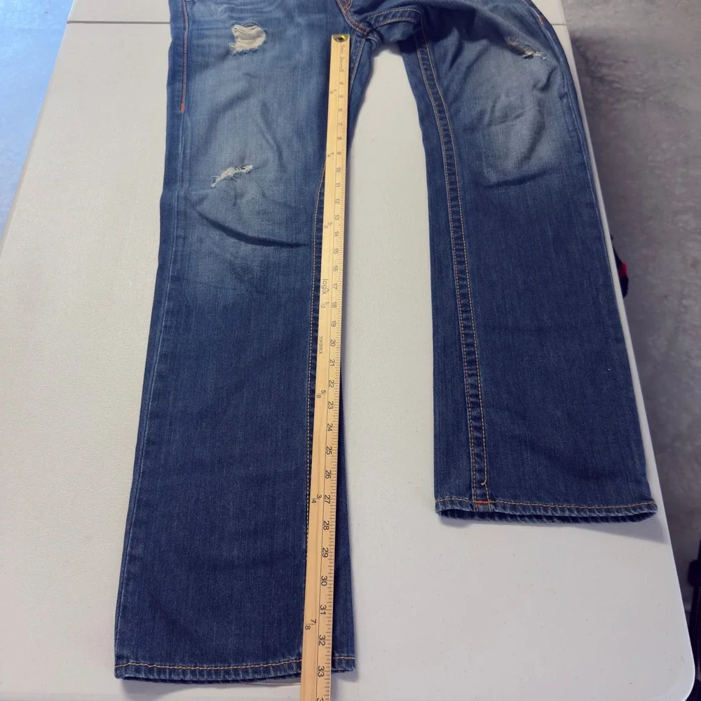 True Religion Bobby Jeans Mens 31 Blue Distressed Straight Leg Denim Pants